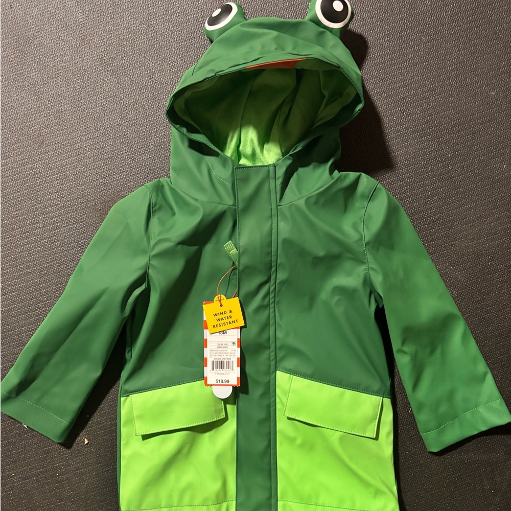 Children's Frog Hooded Raincoat - Green